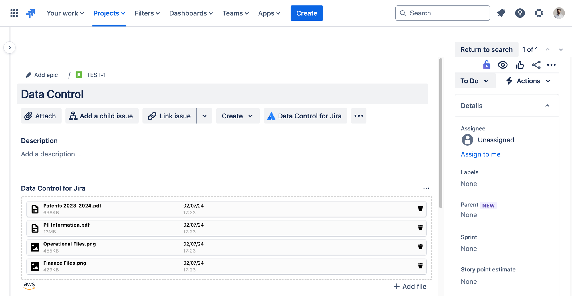 Testing your Data Control for Jira to AWS integration.