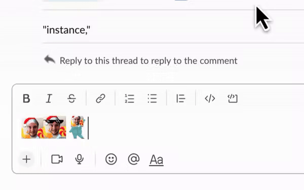 GIF showing animated festive emojis in Slack channel