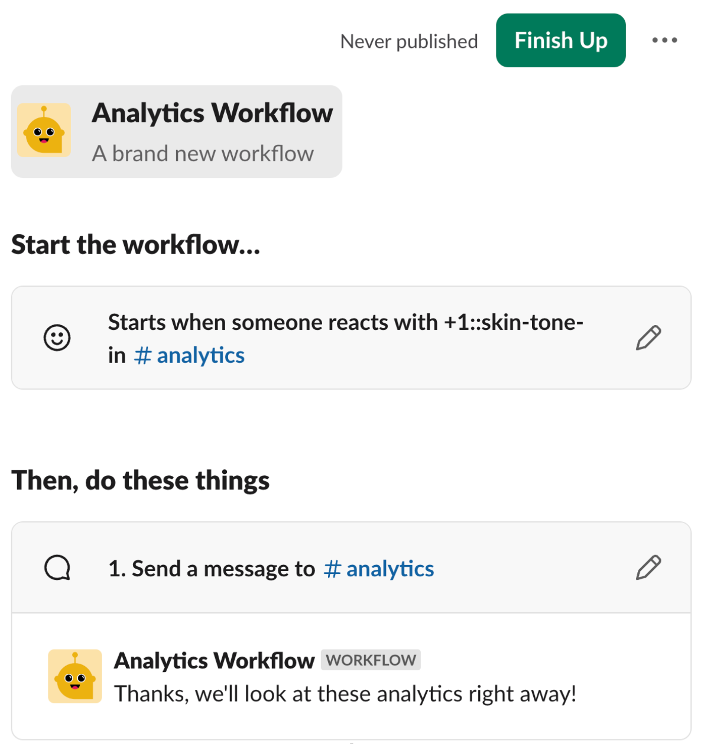 Screenshot showing how to build a workflow in Slack Workflow Builder.