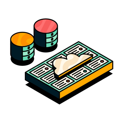 An illustration of a Jira board, a cloud, and data centre servers.