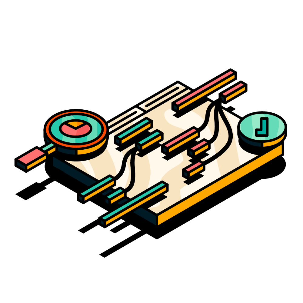 An illustration of a project board with Gantt timelines overlaid on top.