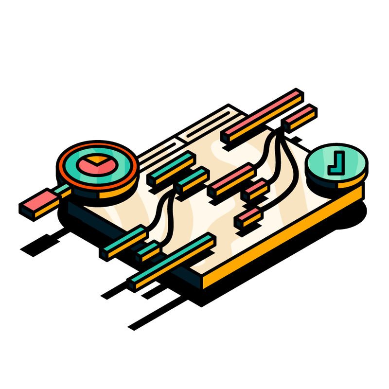 An illustration of a Jira board with a cross-project timeline overlaid on top