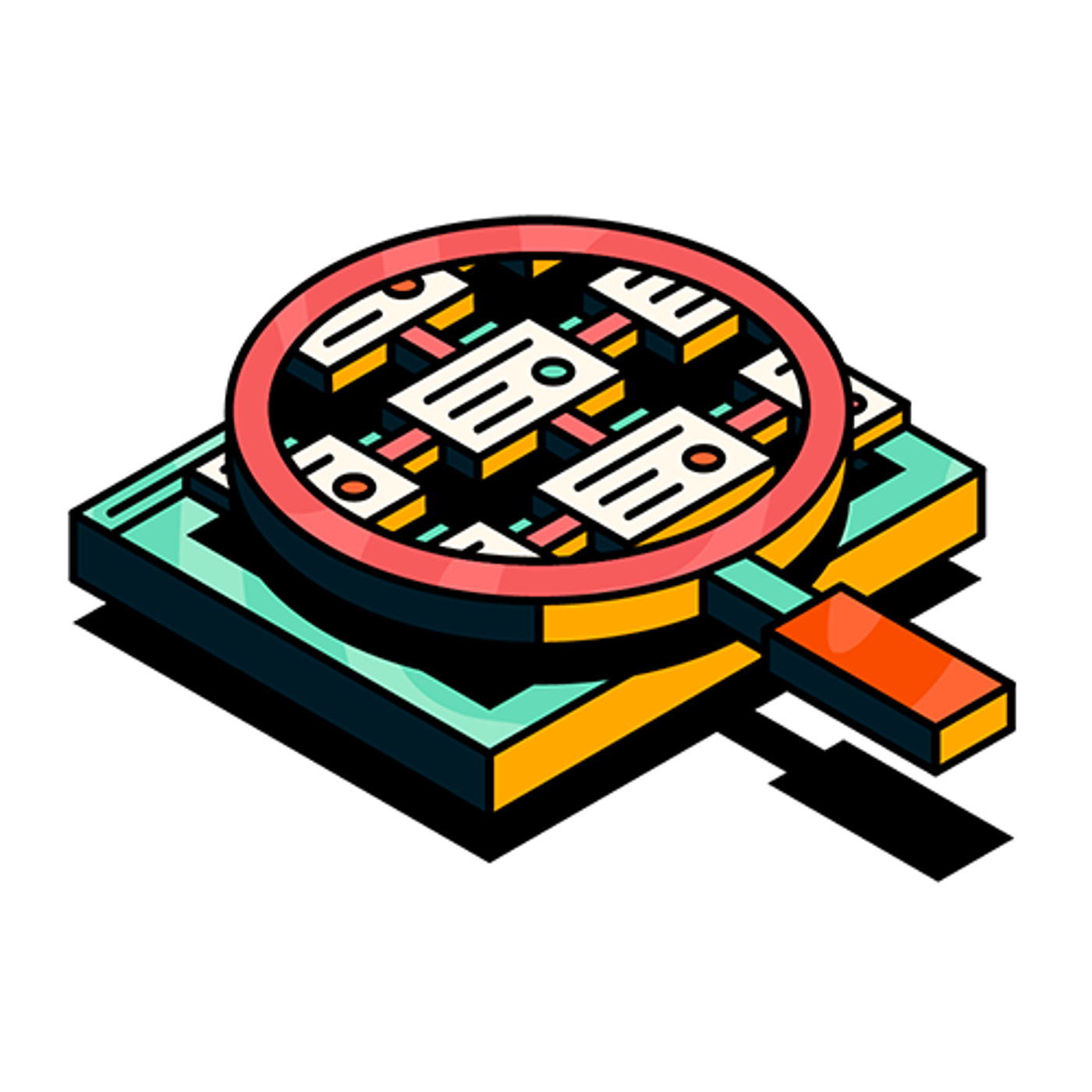 an illustration of a magnifying glass showing work item links