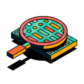 An illustration of a monday.com board with a magnifying glass in the Upscale style overlaid.