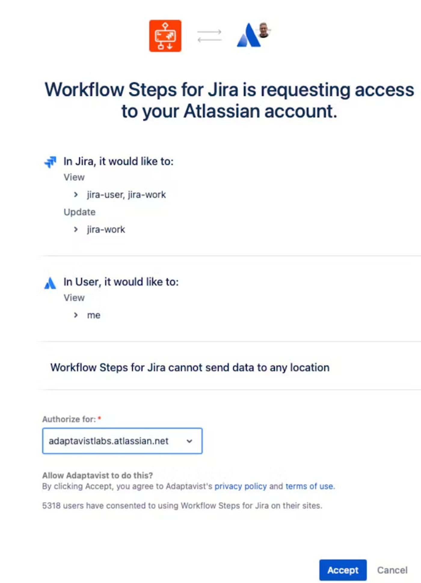 Screenshot authenticating Workflow Steps for Jira with Jira cloud.
