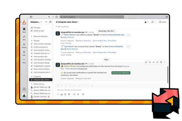 Integrate Plus for monday.com and Slack hero screenshot