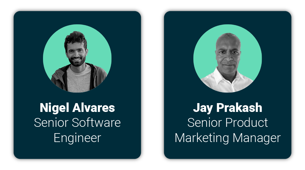 Two cards with Nigel and Jay's profile pictures and job titles