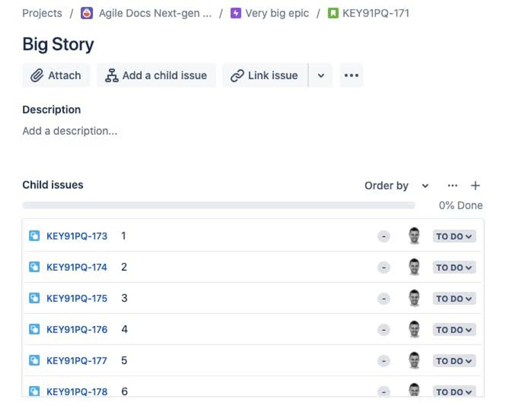 a screenshot of a story with multiple subtasks