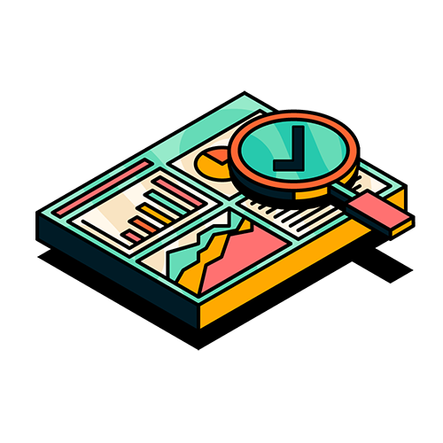An illustration of reports and a magnifying glass