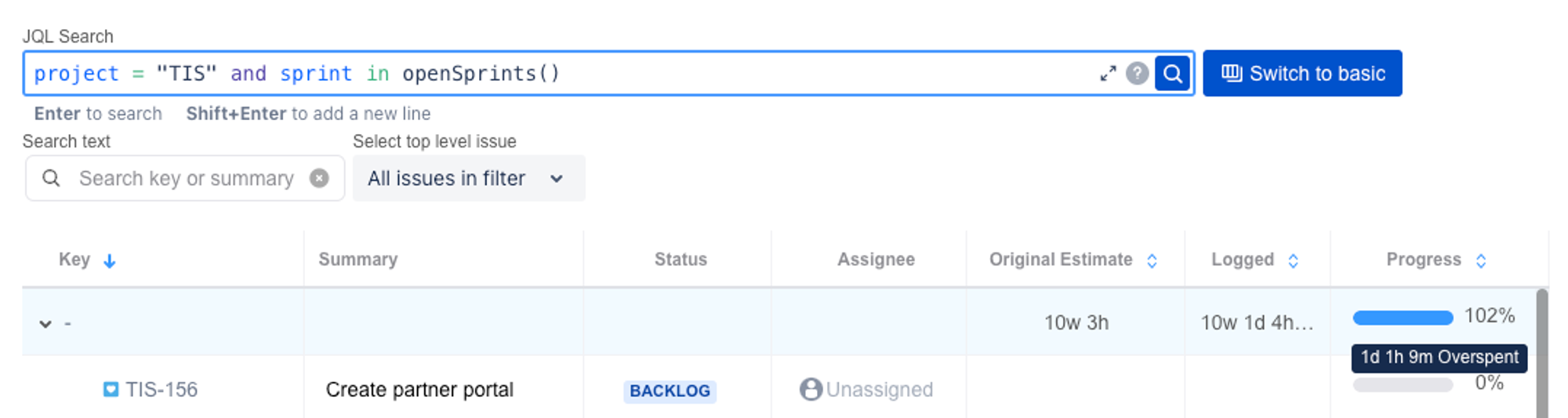 using quick filters to track project progress