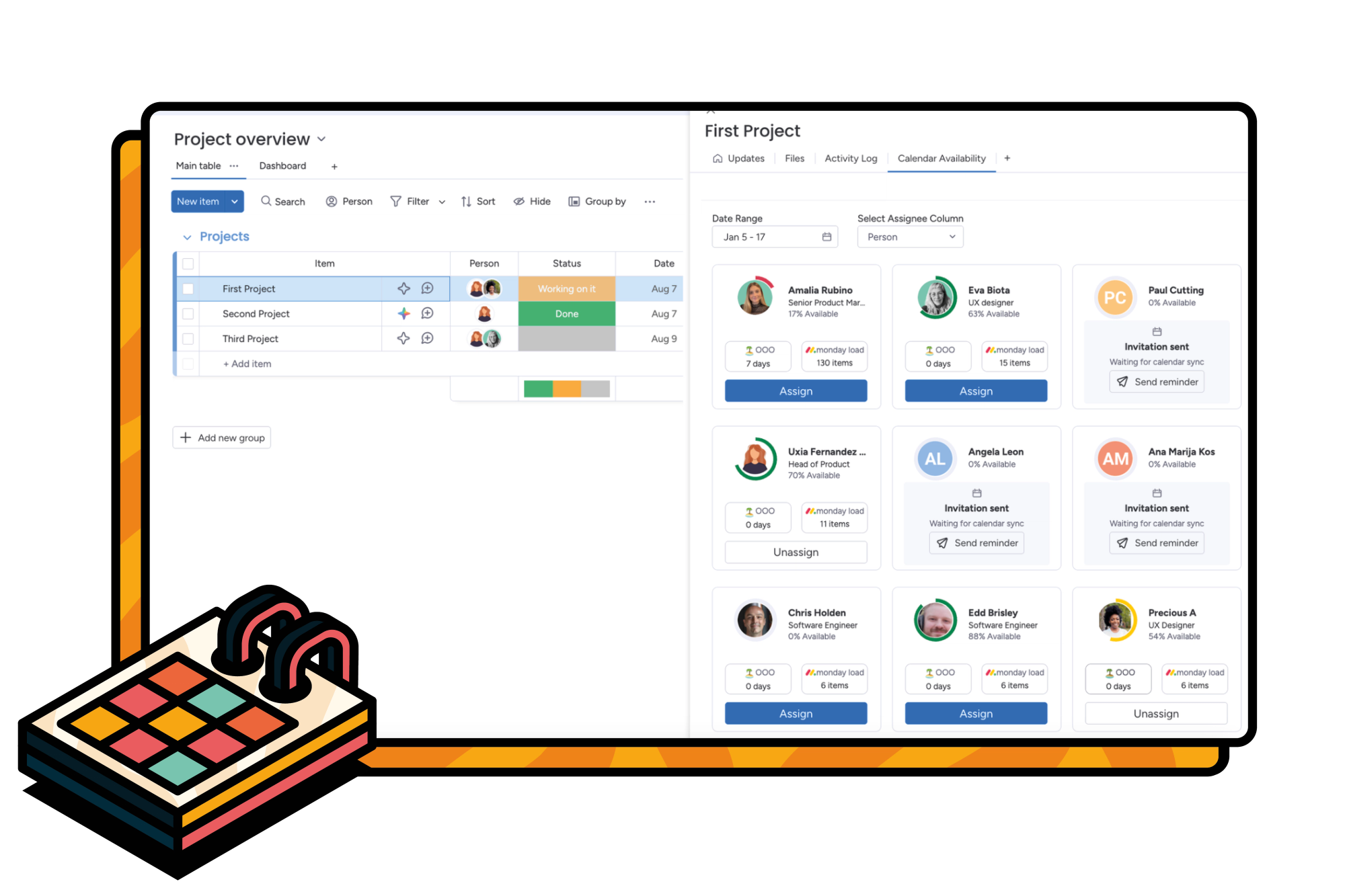 Screenshot of Calendar Availability for monday.com