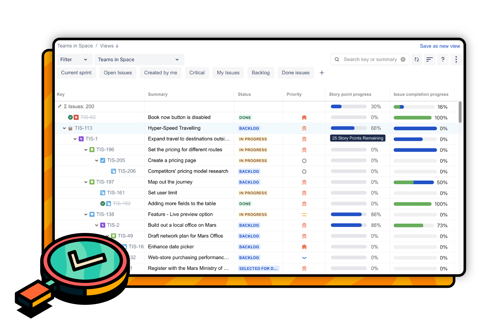 hierarchy for jira showing the tree view of a project