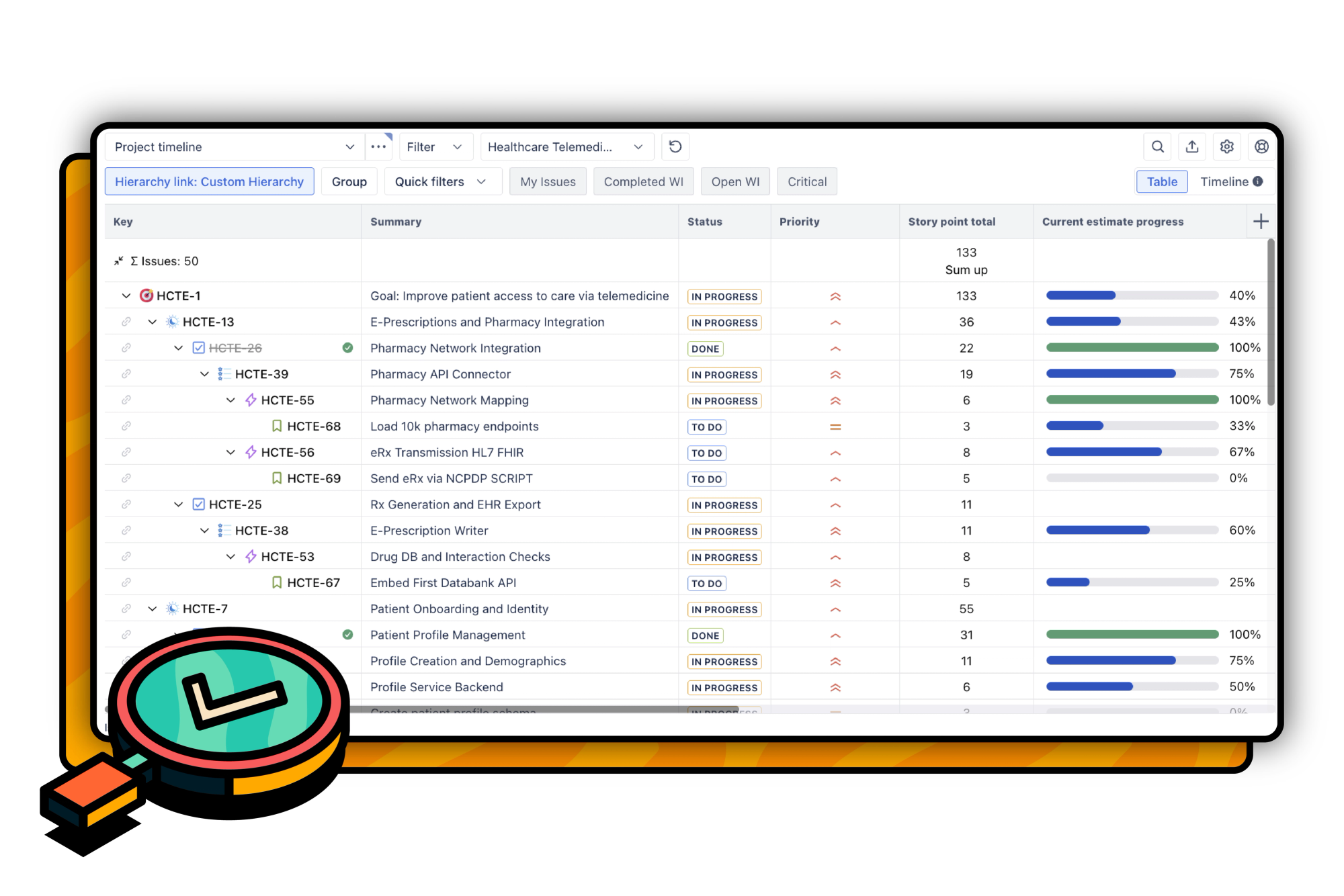 The custom tree view in Hierarchy for Jira