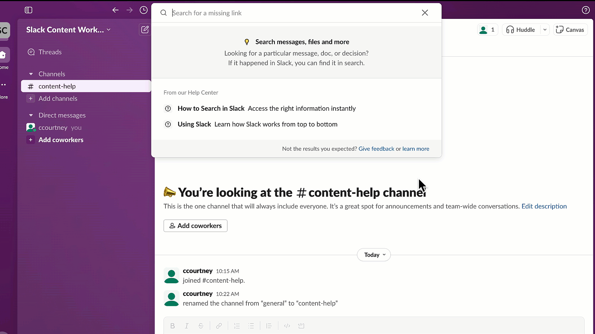 GIF showing how to join a Slack channel