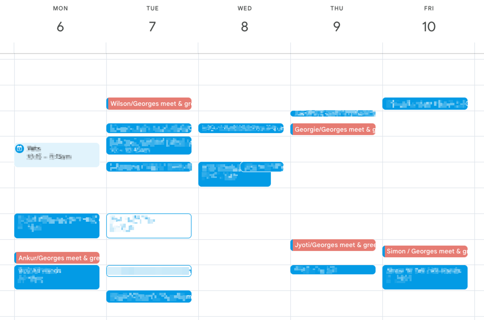 calendar screenshot with meet and greets highlighted in red