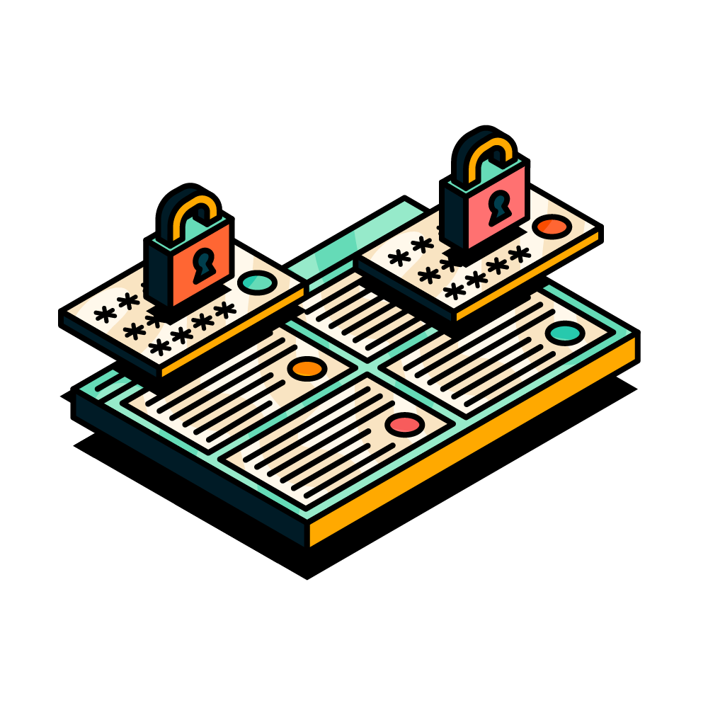 An illustration of Jira work items with padlocks over them and fields masked from view