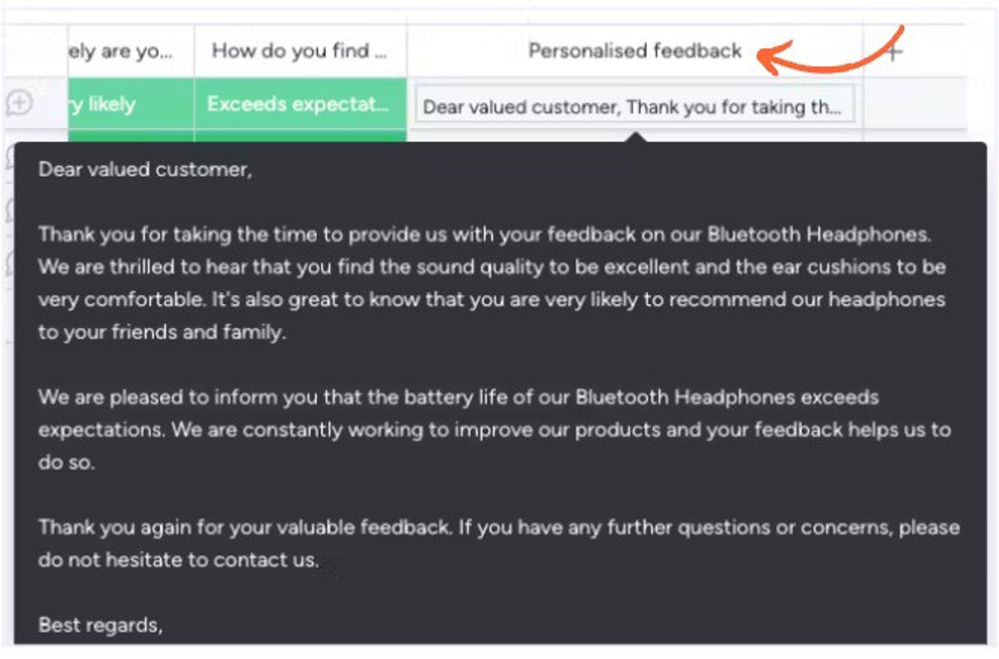 Screenshot showing how to view the personalised response you've just created using Smart Forms for monday.com.