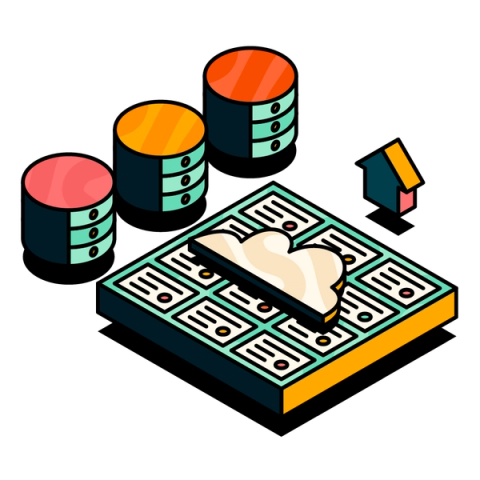 Illustrations of a Jira board with a cloud overlaid next to three data servers.