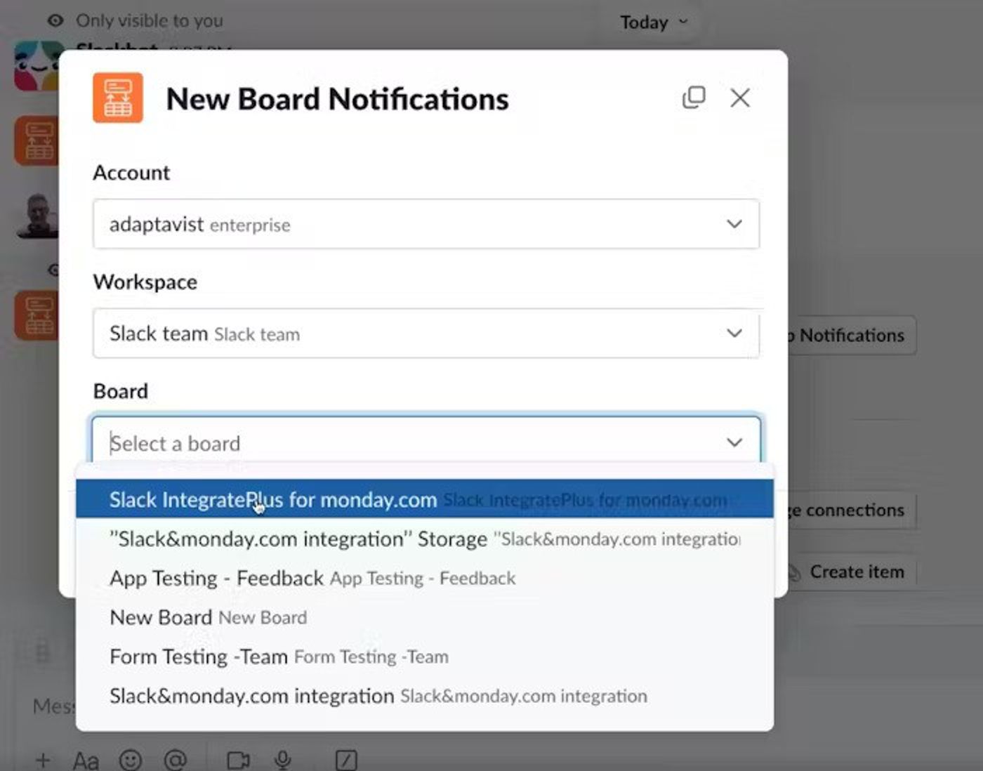 Screenshot showing step 8 of Slack onboarding flow for Slack IntegratePlus.