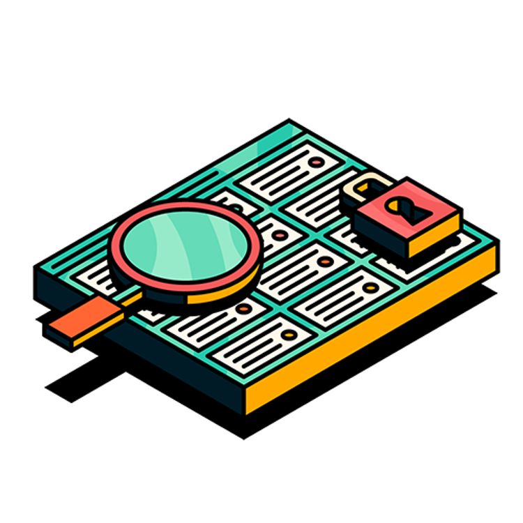 an illustrated jira board with a magnifying glass and lock over the top