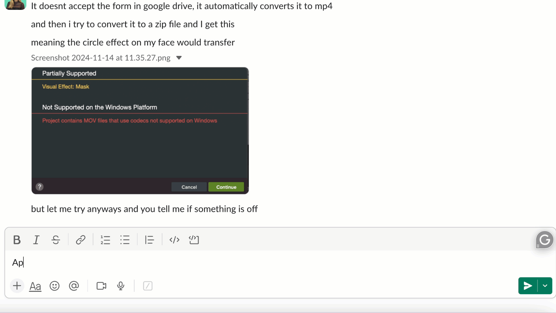 GIF showing how to send a DM in Slack.