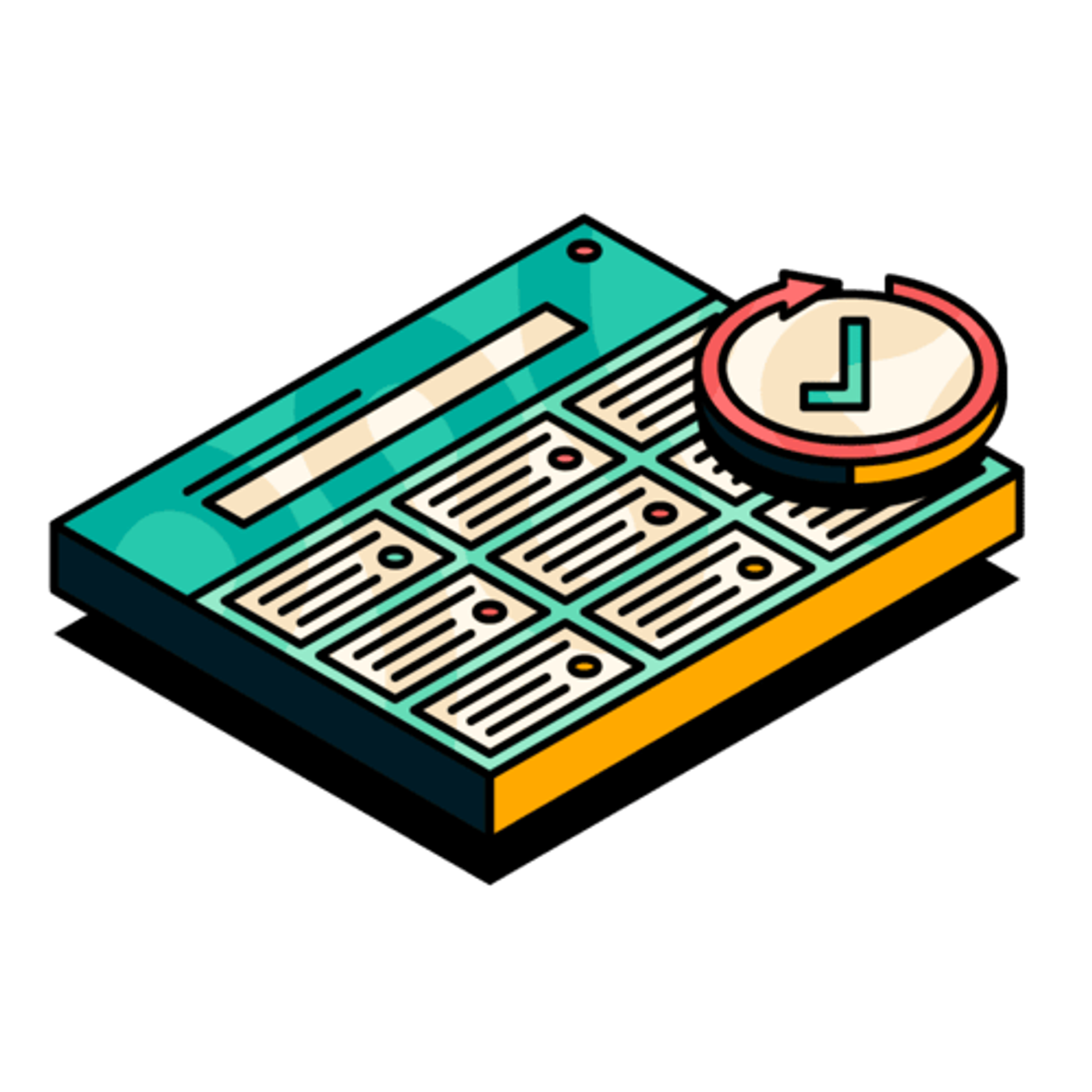 An illustrated JSM board with a circular checkmark overlaid on top