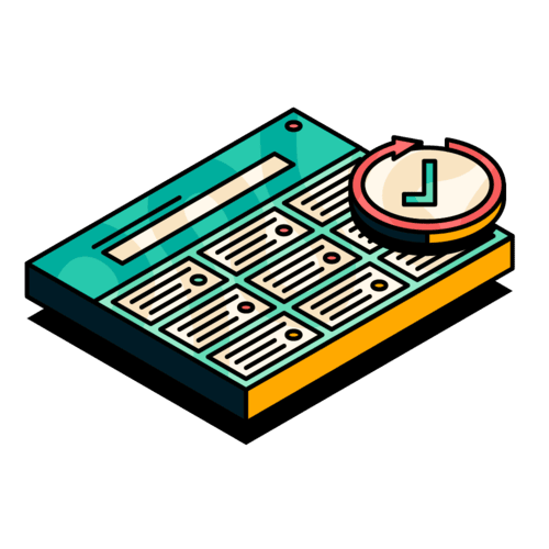 An illustrated JSM board with a circular checkmark overlaid on top