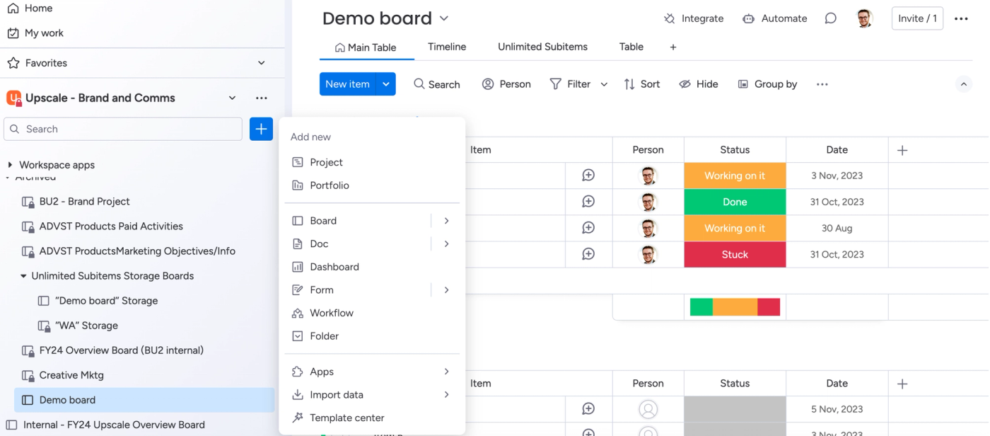 Screenshot showing how to create a monday.com board.