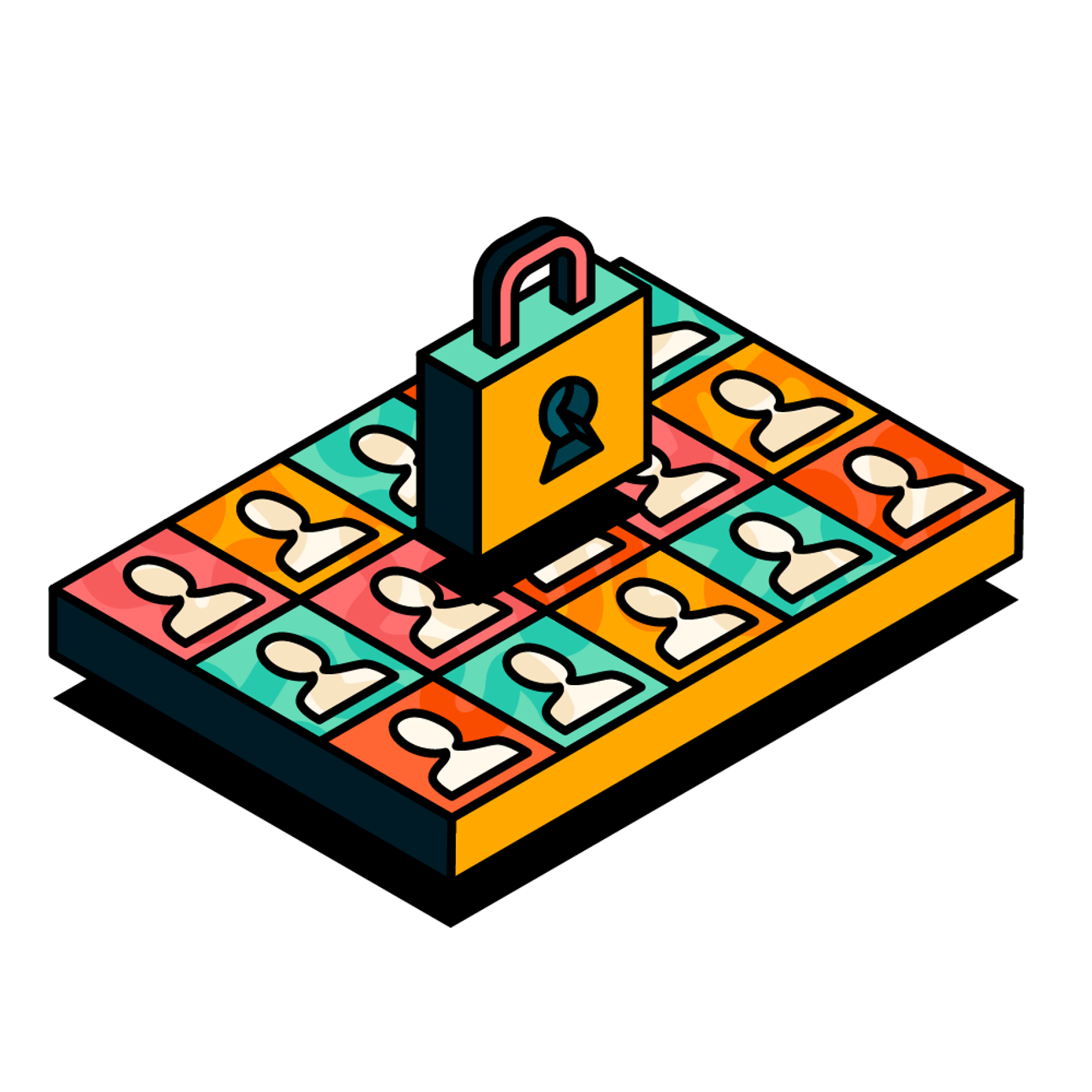 Board of people with padlock in Upscale illustration style