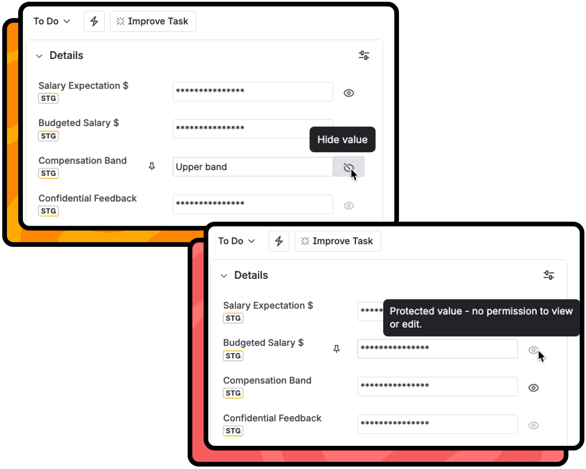 The view an end user has when custom fields are secured in Jira and JSM