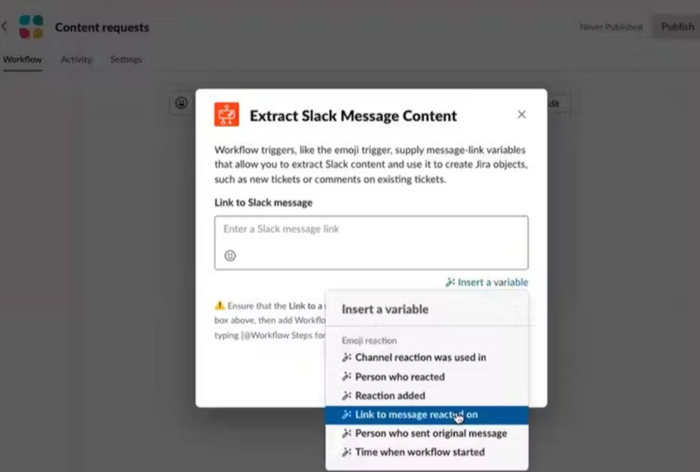 Screenshot showing the Extract Message Step.
