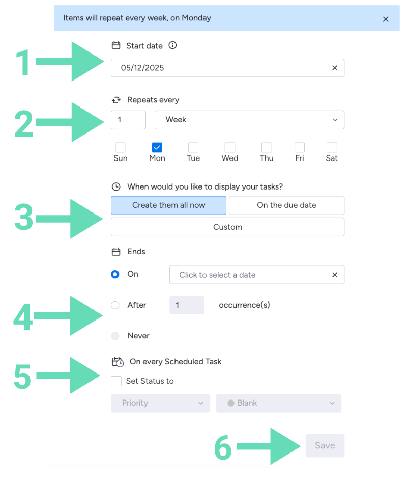 Creating a Recurring Tasks