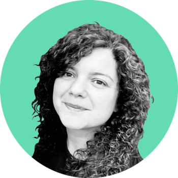 Marta's profile photo on a mint green background