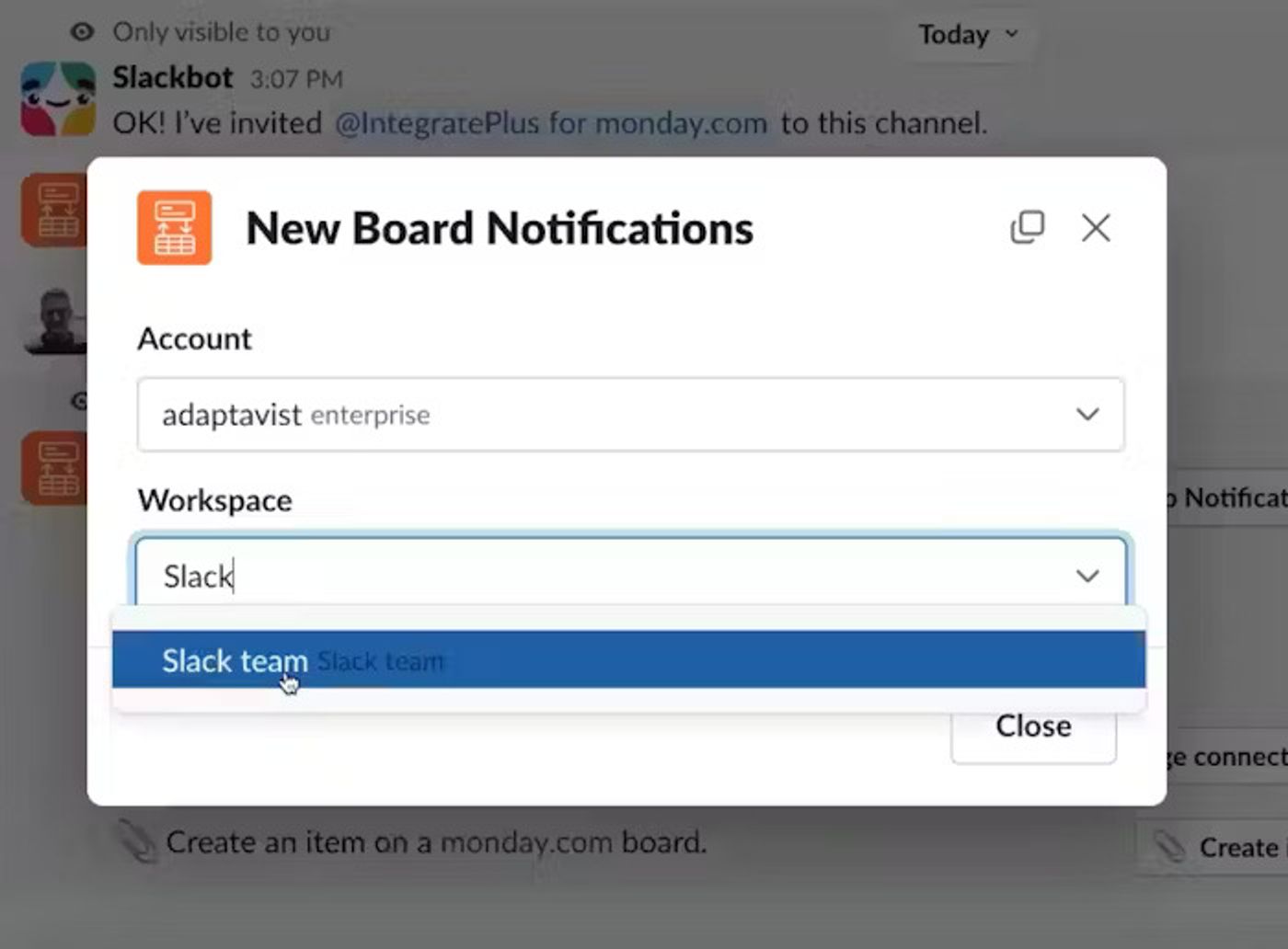 Screenshot showing step 7 of Slack onboarding flow for Slack IntegratePlus.
