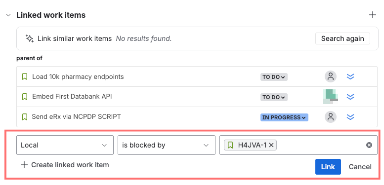 Linking work items in Jira