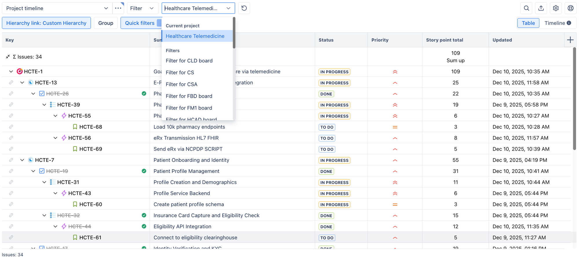 Switch between saved views