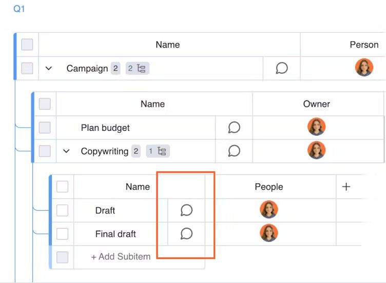 Screenshot showing new native 'Update feature' in Unlimited Subitems for monday.com.