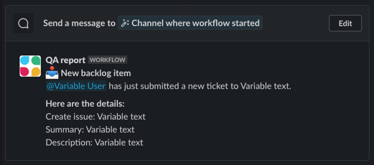 Screenshot showing the 'create backlog items' template in Workflow Steps for Jira.