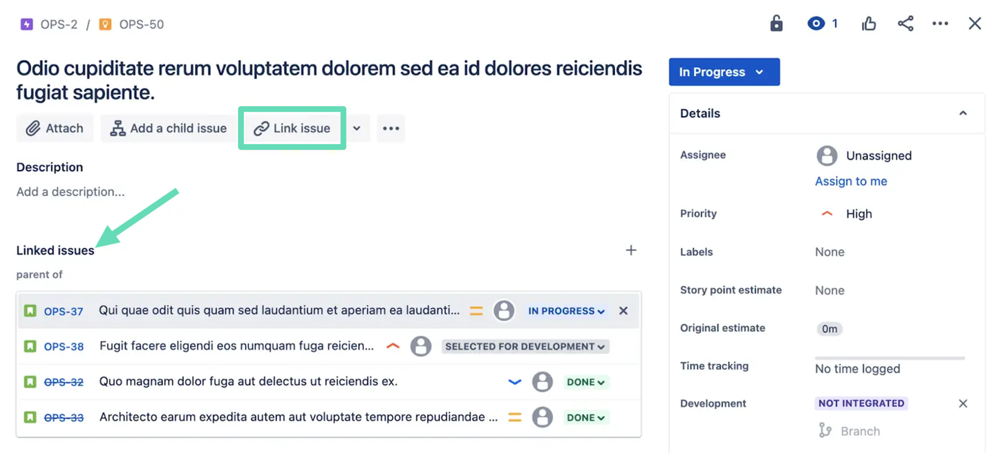 the hierarchy for jira ui showing how the linked issues feature works