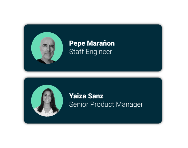 Two cards with Pepe and Yaiza's profile pictures and job titles