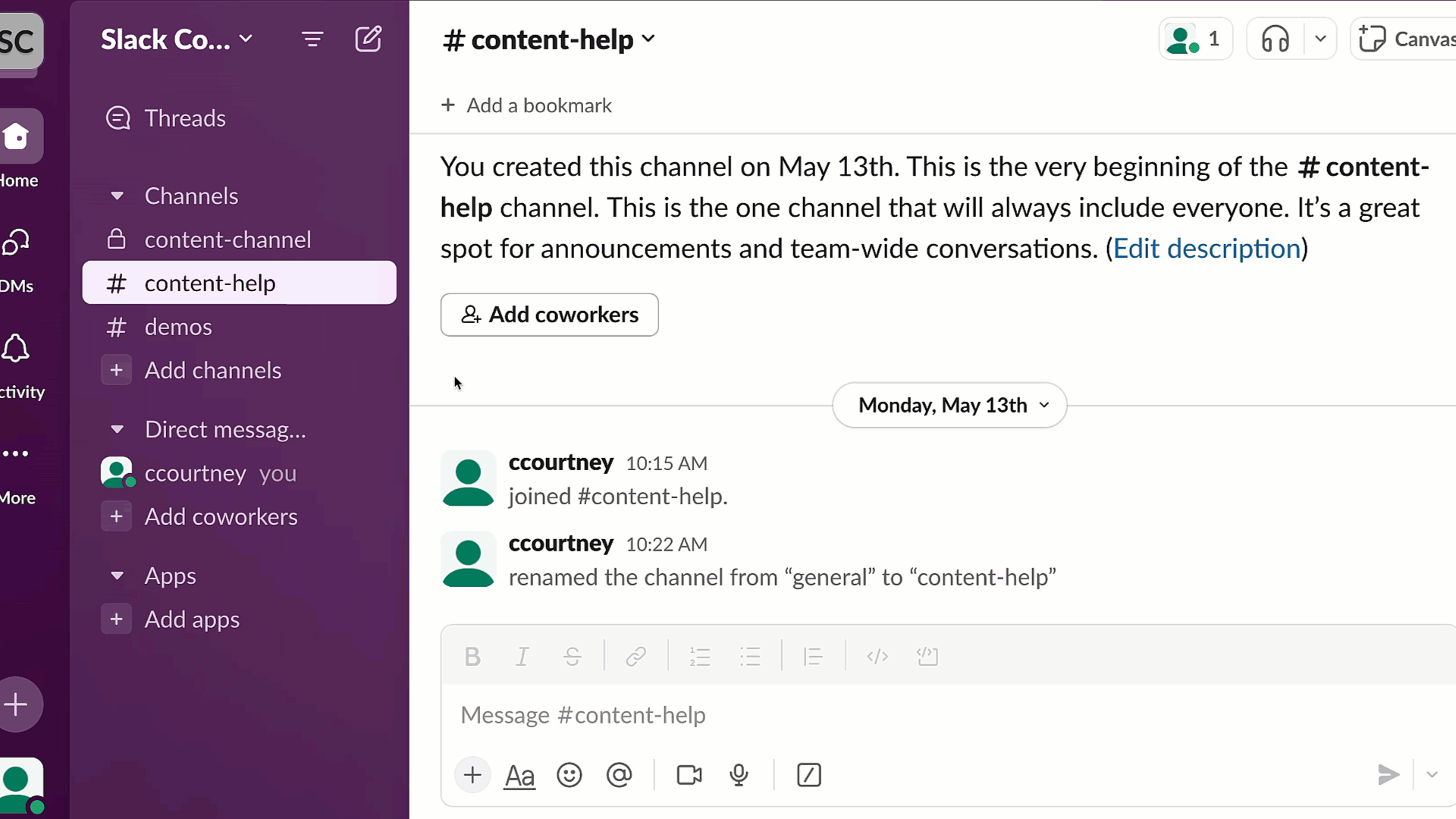 GIF showing how to create a new Slack channel