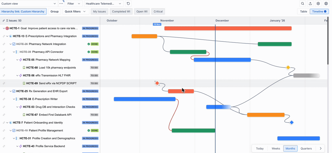 GIF of the timeline view items being dragged to reschedule dates