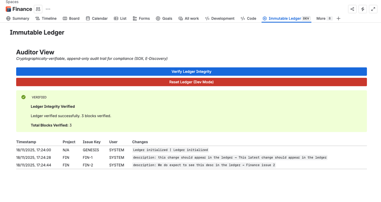 Preview of Immutable Ledger for Jira