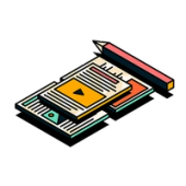 Notepad, pencil and player in Upscale illustration style