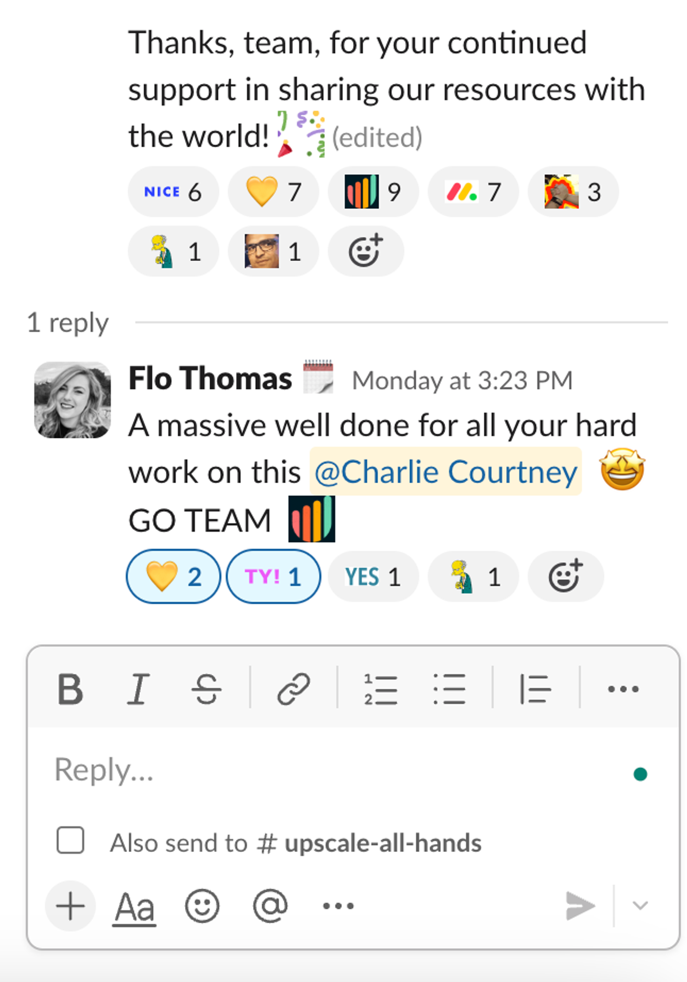 Screenshot showing threads in Slack.