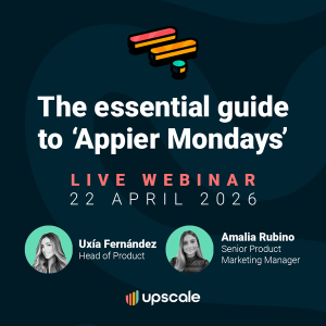 Banner "The essential guide to 'Appier Mondays'", live on 22 April 2026, featuring Uxia Fernandez and Amalia Rubino