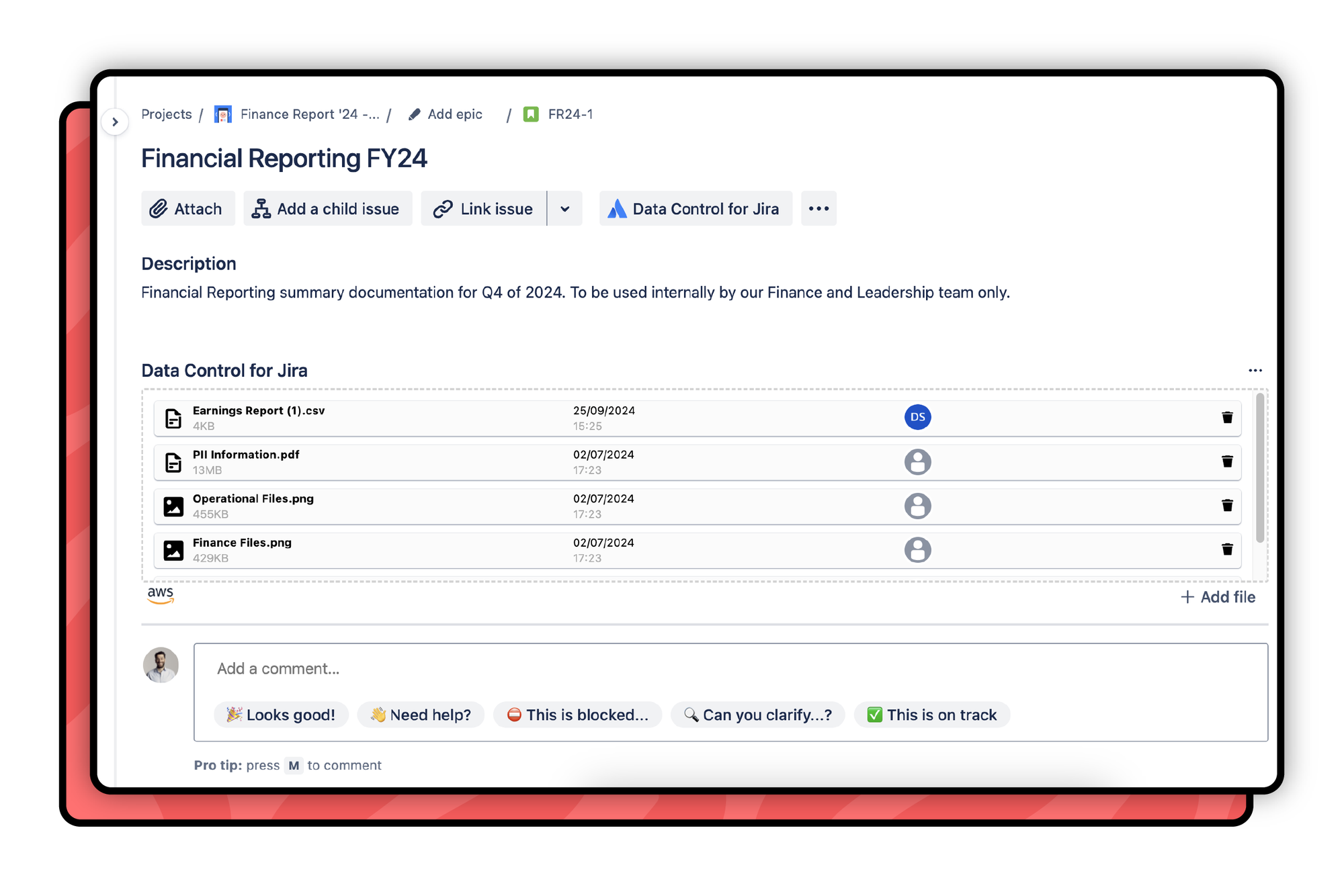 data control for jira app screenshot