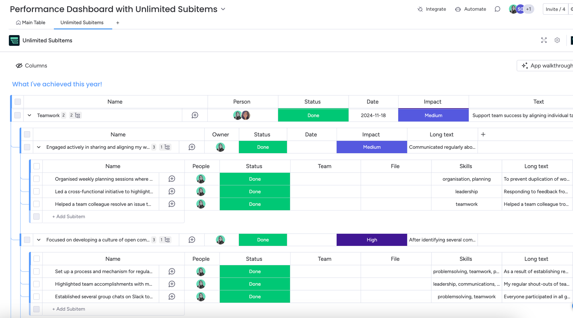 a monday board with the unlimited subitems app showing rolled out