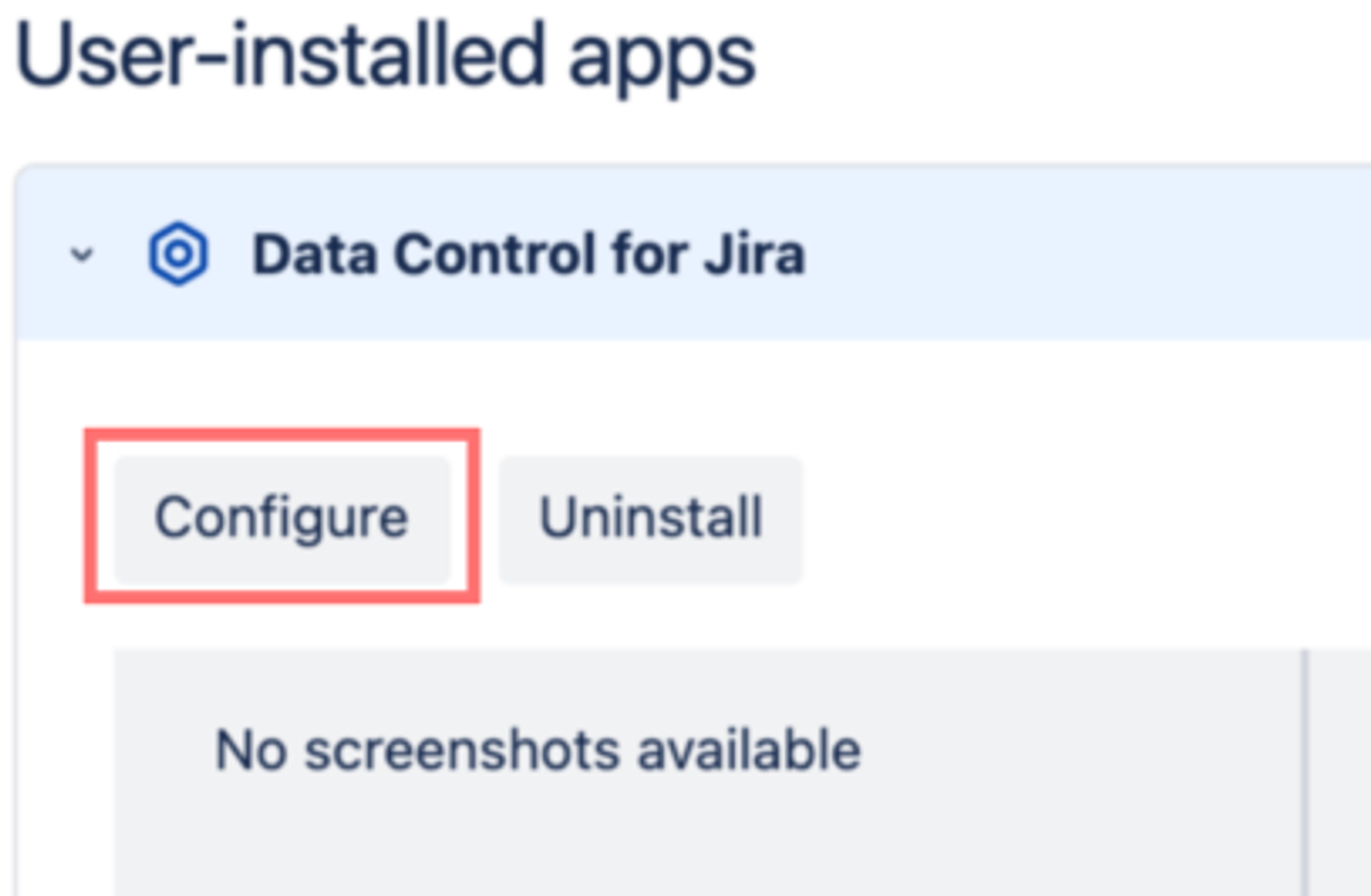 configure data control for jira in the manage apps section of Jira