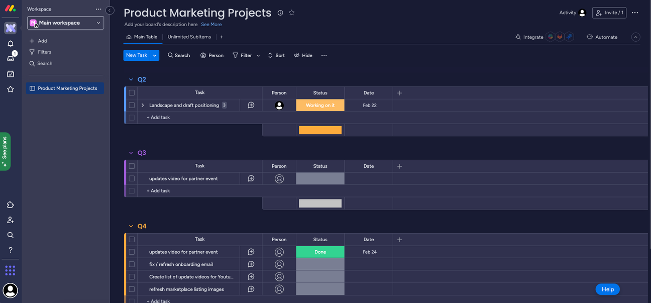 Screenshot showing new dark mode in Unlimited Subitems for monday.com.